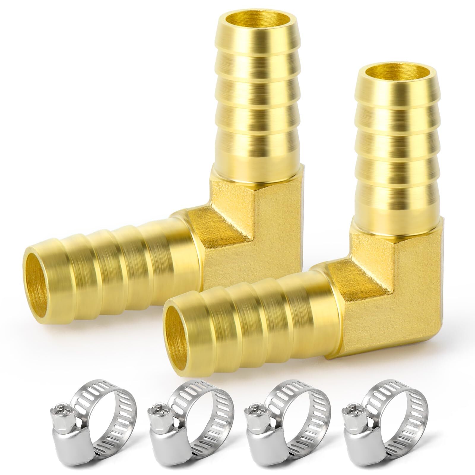 2 Pieces Brass Hose Barb Reducer 1/2 Inch to 1/2 Inch Barb Hose ID 90 Degree ...