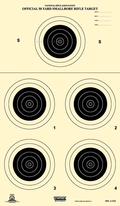 A-23/5 NRA Official 50 Yard Smallbore Rifle Target, on Tagboard (100 per pack)