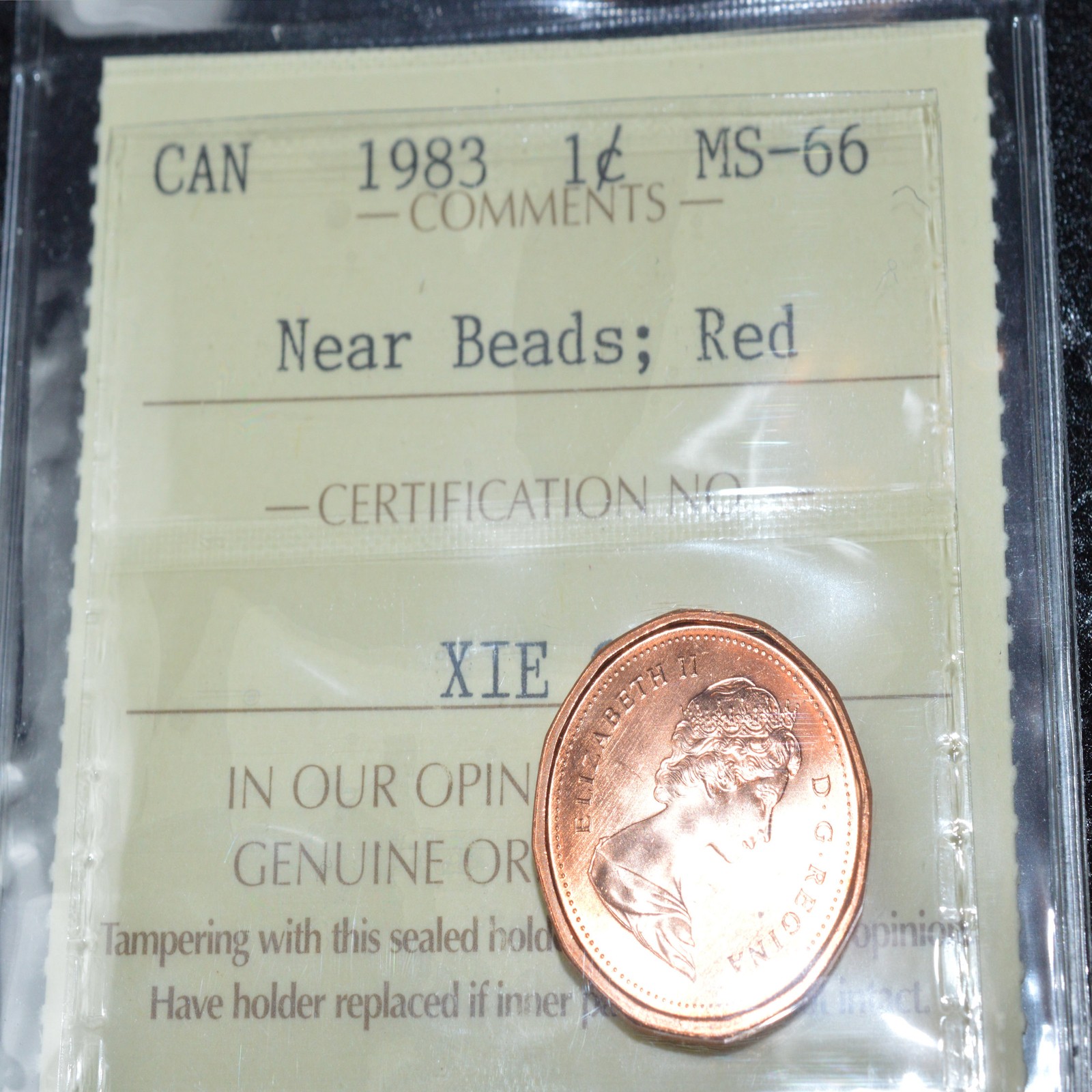 1983 Canada 1-Cent ICCS MS-66 RED *Near Beads"