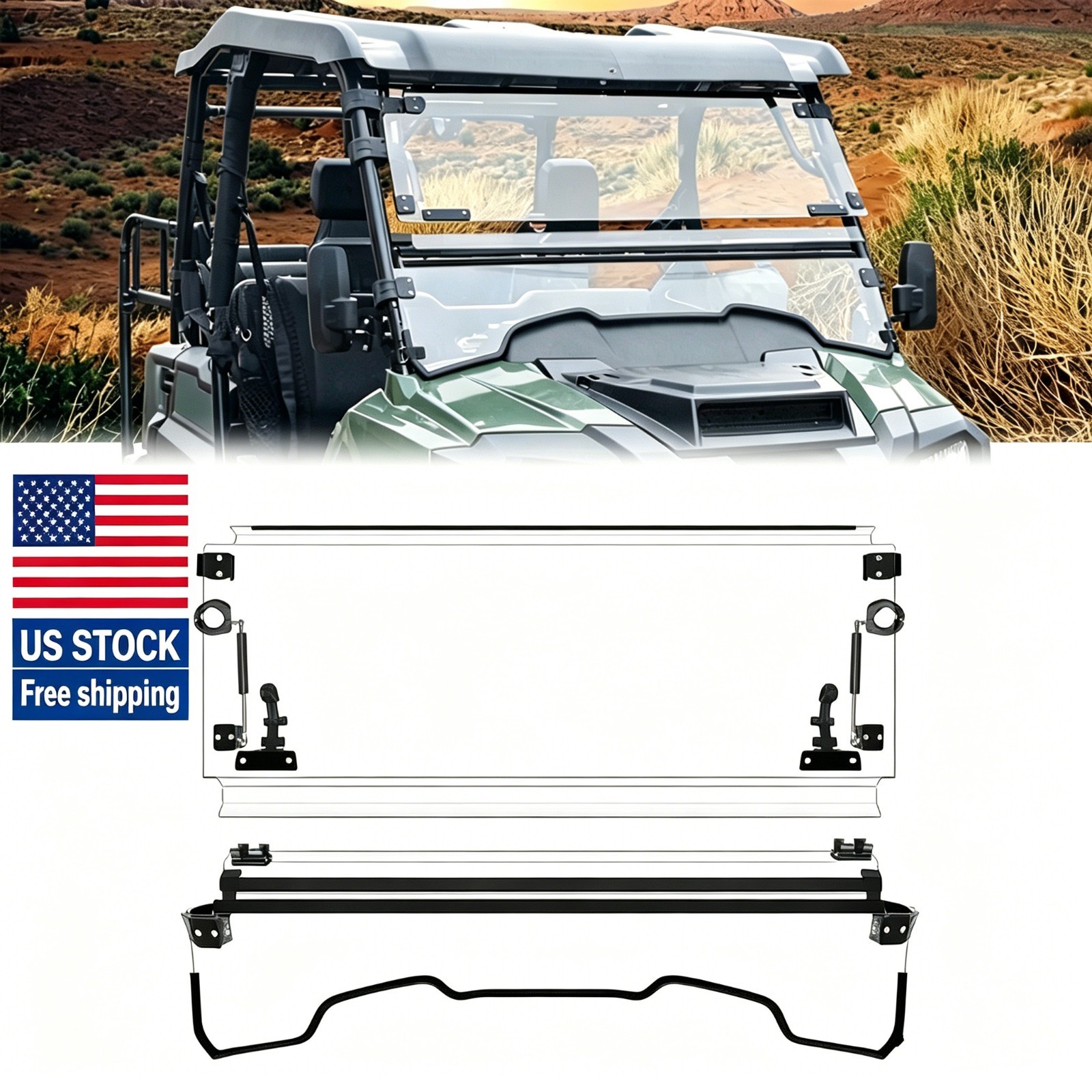 CPOWACE 3-IN-1 Front Flip Windscreen for 2014-2025 Honda Pioneer 700-2 700-4
