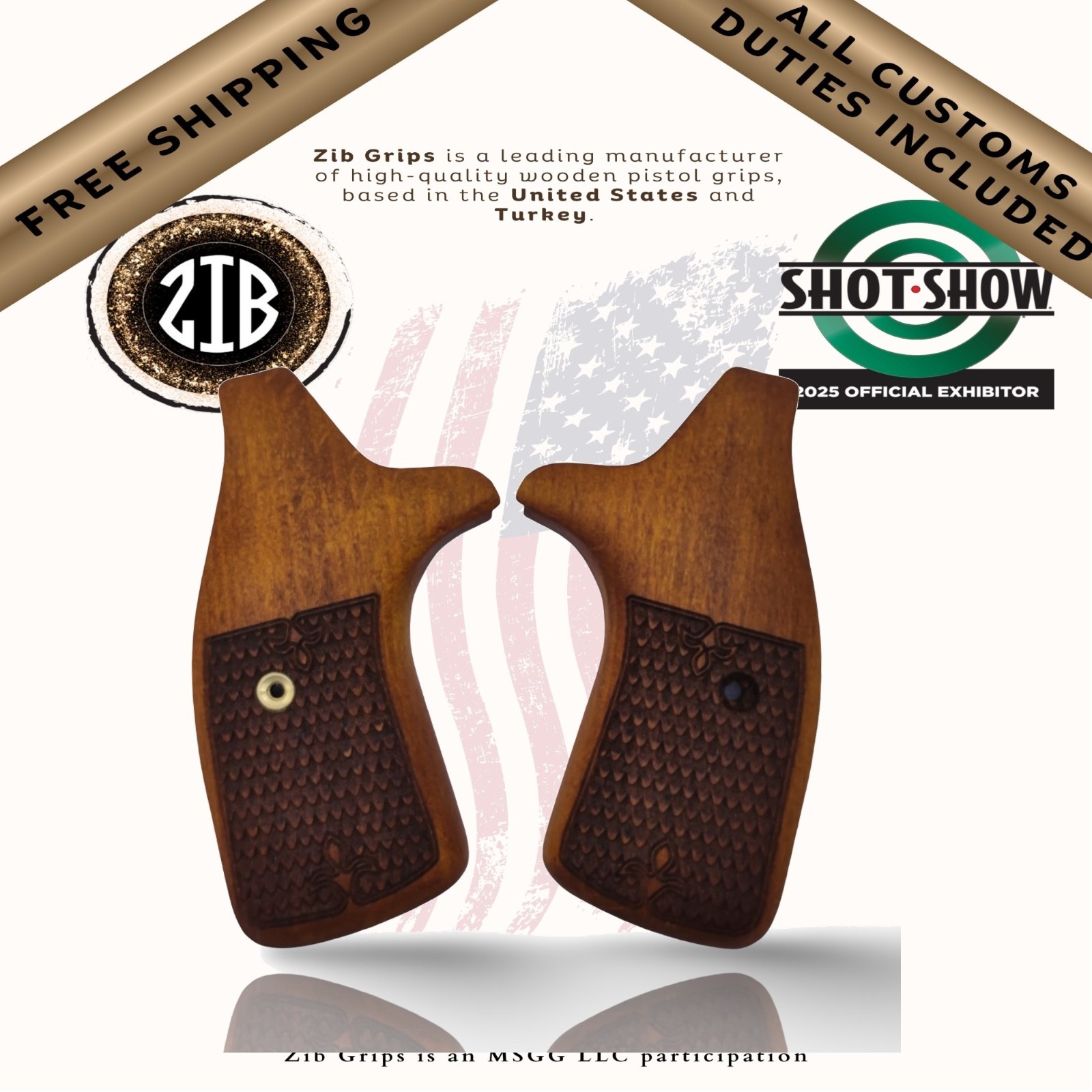 Zib Grips J Frame Grips - Beech Yellow Color - Fits Most SW Revolvers- Fish Skin