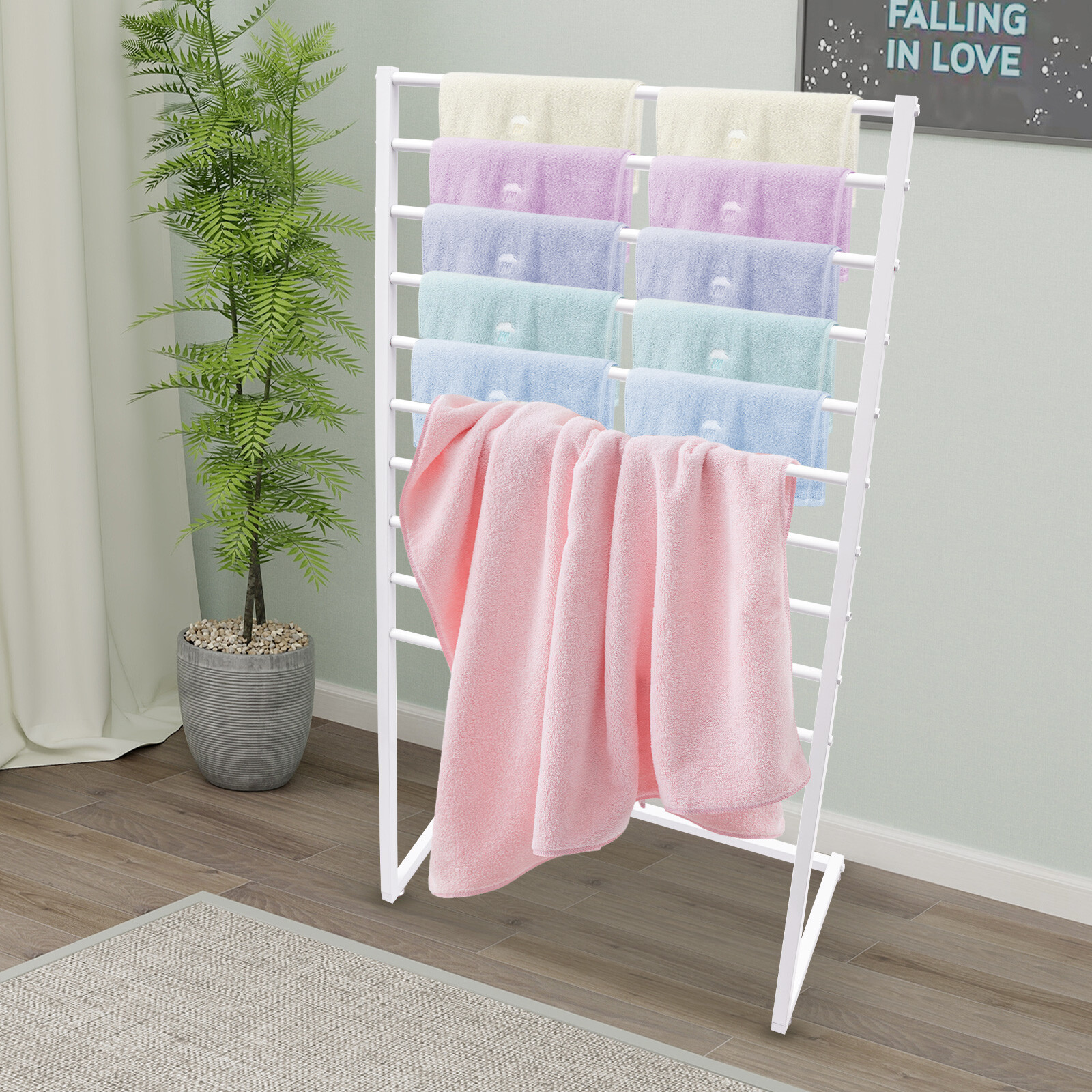 Freestanding Scarf and Neck Ttie Display Stand, 10 Tier White Metal Scarf Rack.