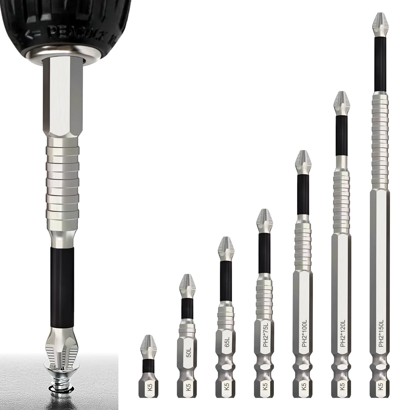 7PCS Magnetic Screwdriver Bit Set Anti Slip Strong Drill Bits 25-150MM