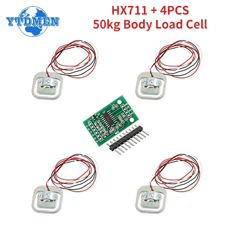 HX711 Load Cell Kit Pressure Sensor+4pcs 50kg Sensors for Weight Measurement DIY