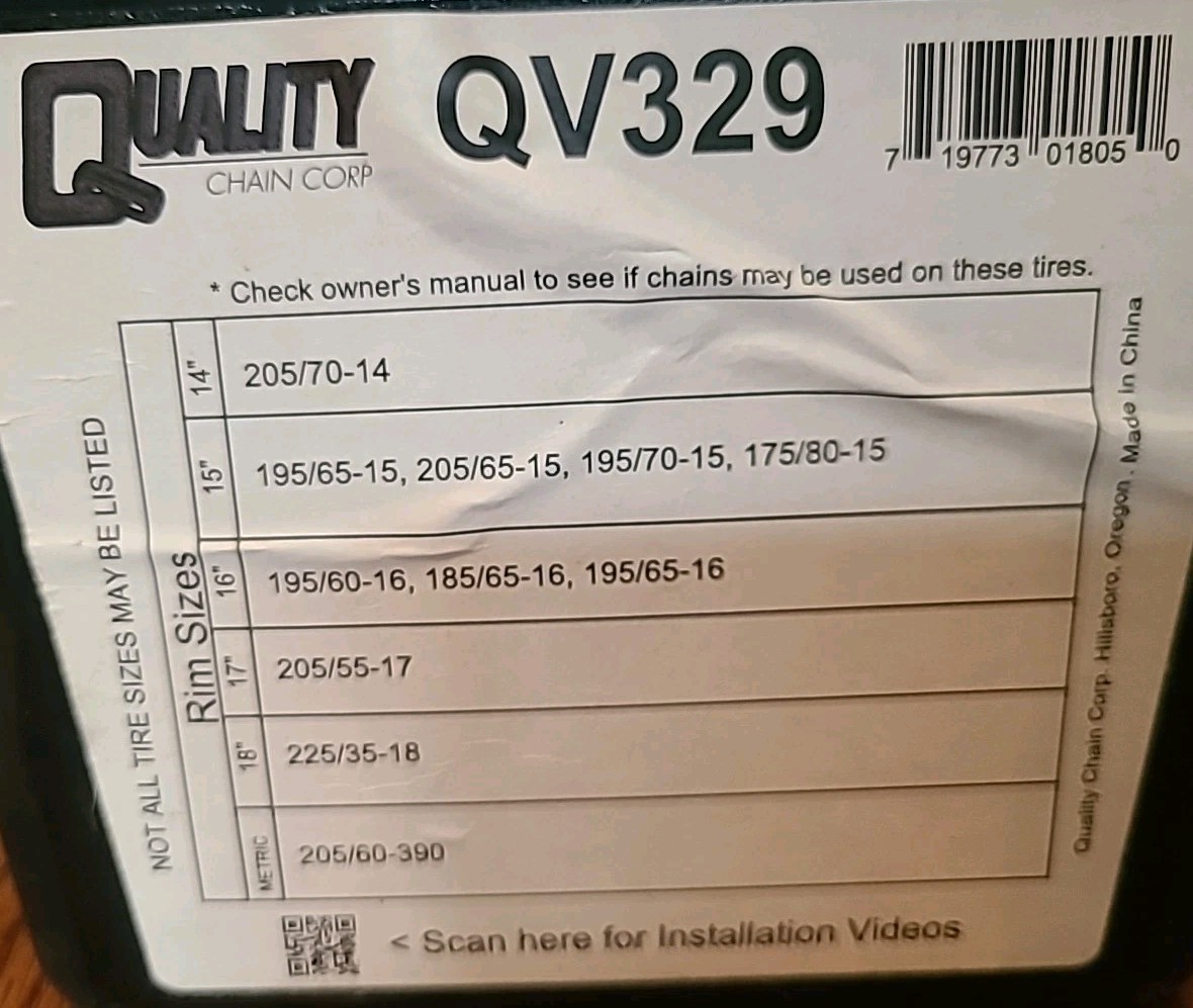 Volt QV329 Cable Tire Chains  Premium Passenger For 205/70-14 & 195/65-15 + More