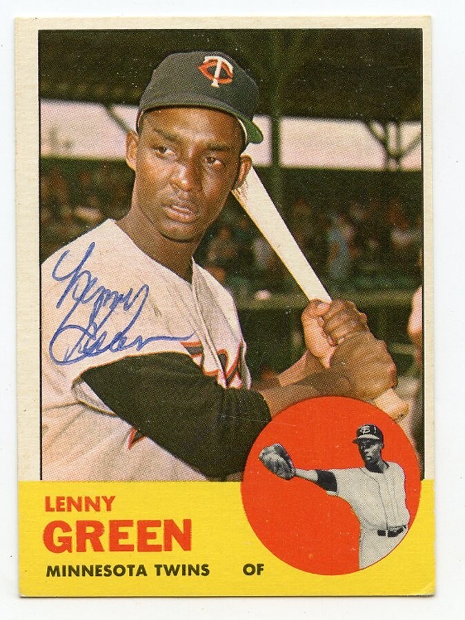 LENNY GREEN  Signed 1963 Topps  #198 Twins NICE!! Guaranteed Authentic KOA