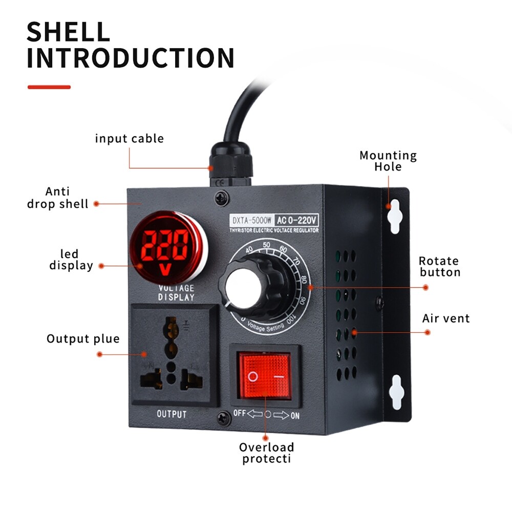 Stepless Voltage Regulator AC 220V 5000W Variable Voltage Speed Controller