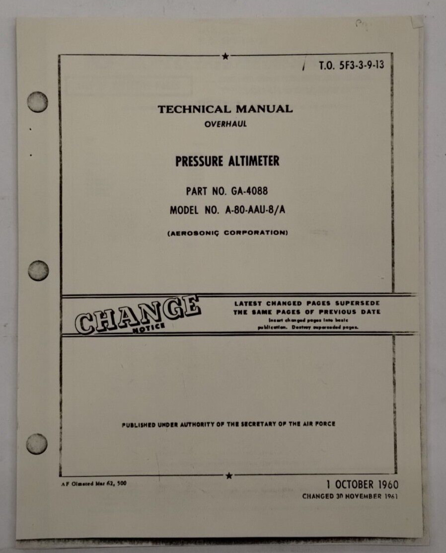 Aerosonic Corp Part No GA-4088 Model No A-80-AAU-8/A Pressure Altimeter Overhaul