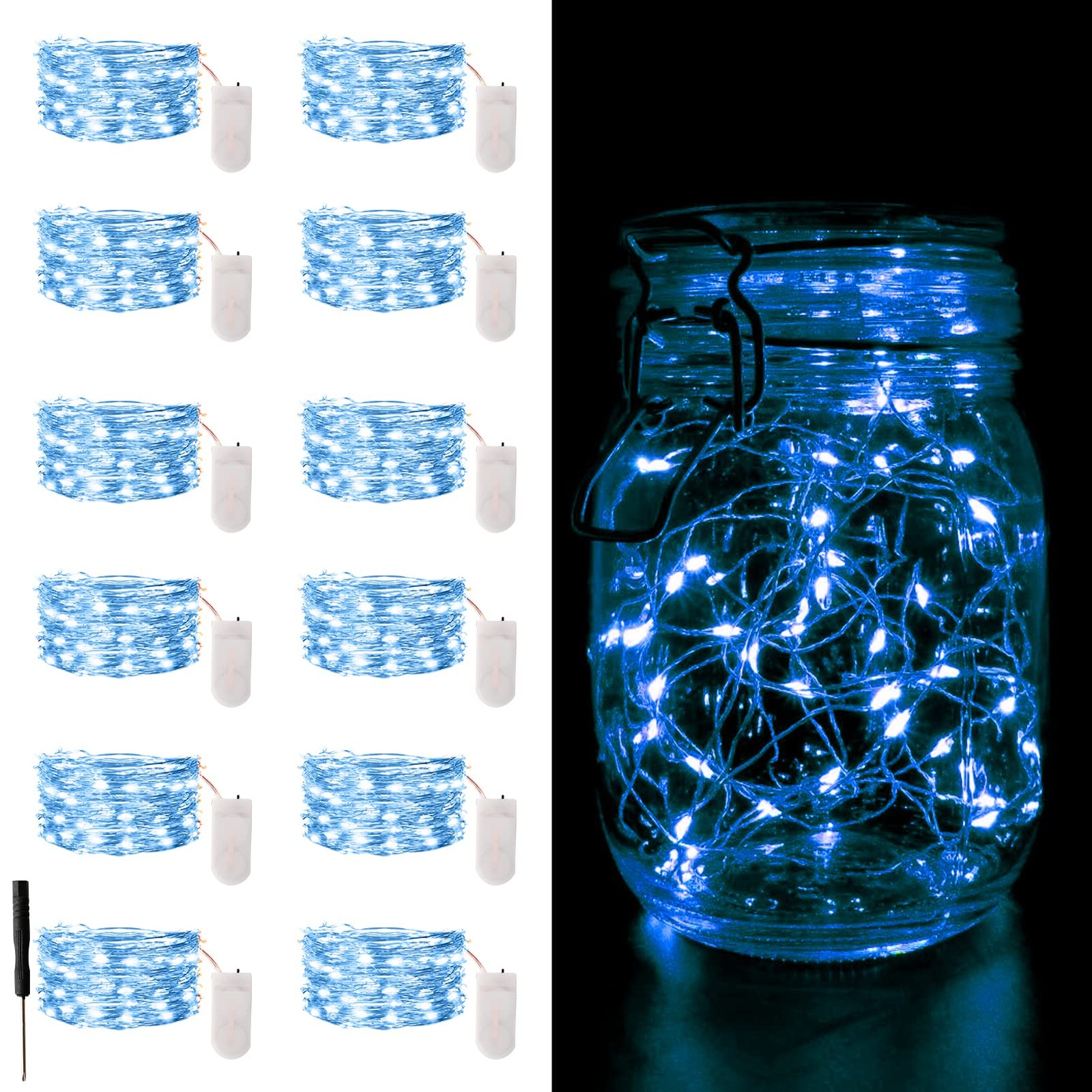 12 Pack Fairy Lights Battery Operated String Light，7FT 20LED Waterproof Silve...