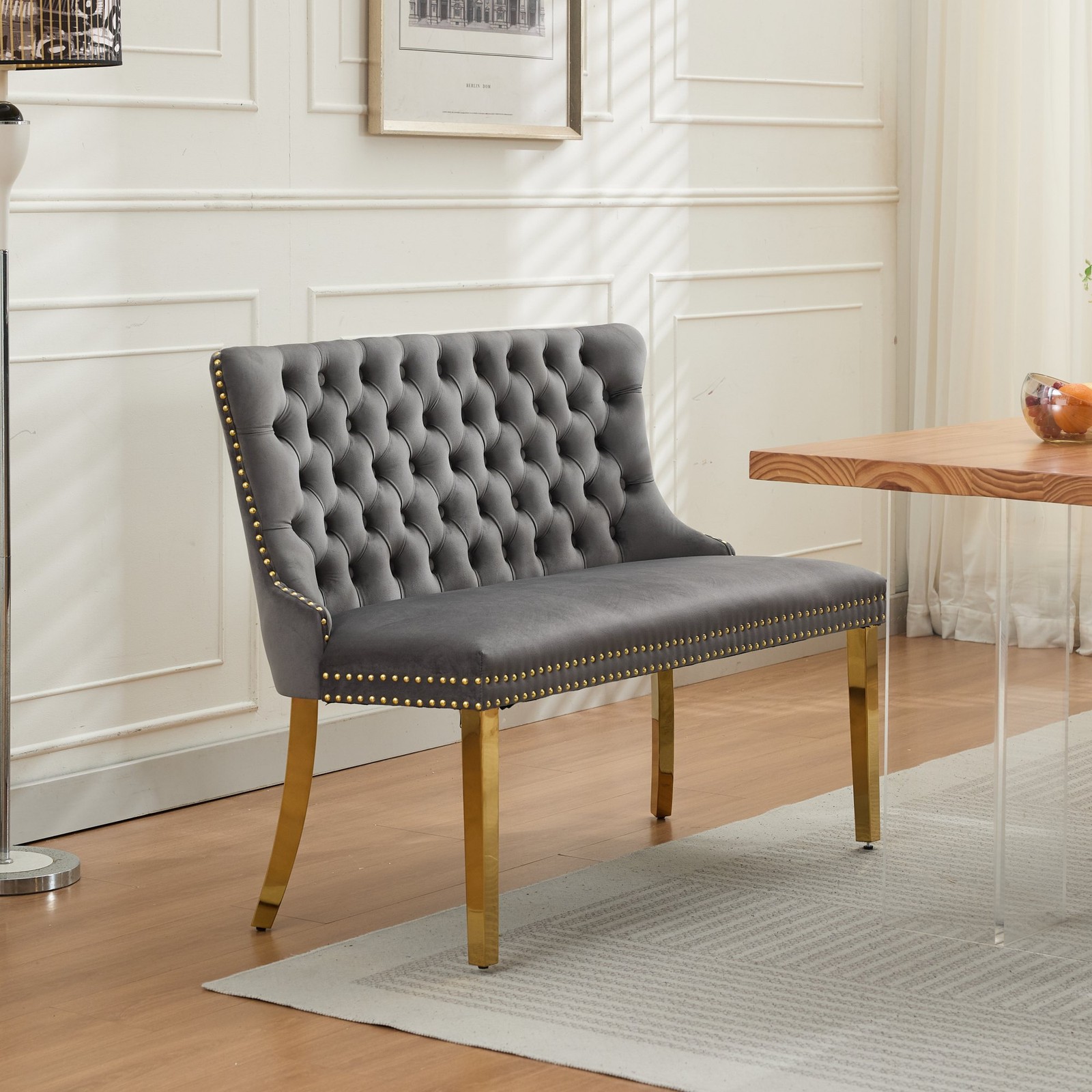 Velvet Double Dining Loveseat Bench, Kitchen & Dining Seating, 2-Seat Tufted B