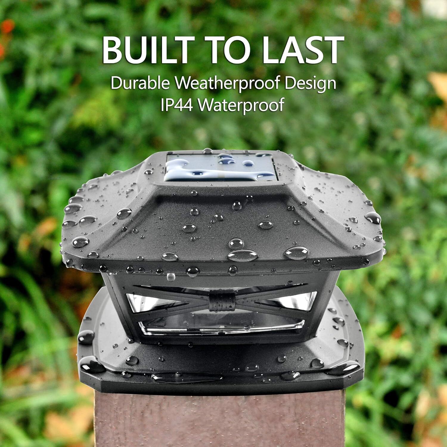 Solar Outdoor Post Cap Lights - Includes Base, LED Lights - Slate Black (8 Pack)