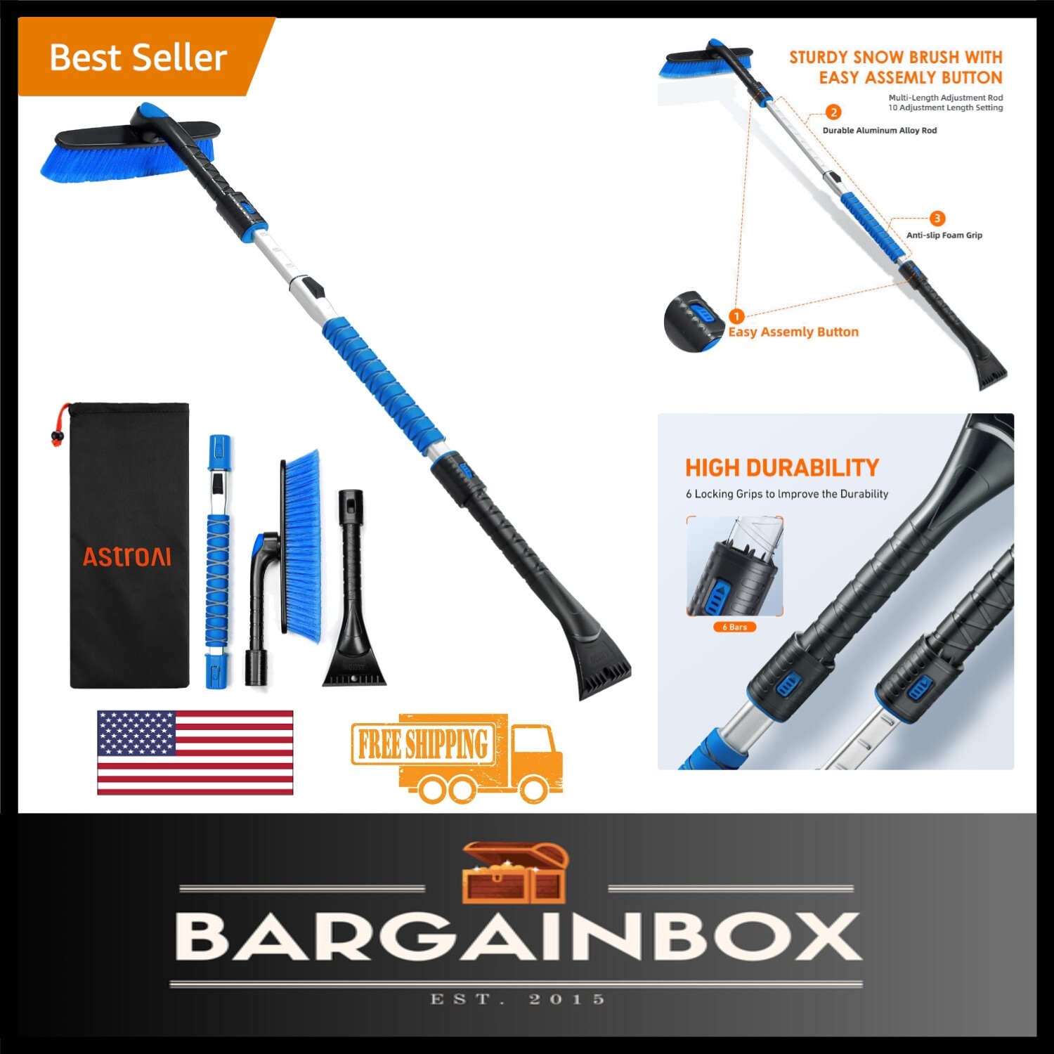Multi-Limit Length Snow Brush with 360° Pivot Head for Complete Snow Clearance