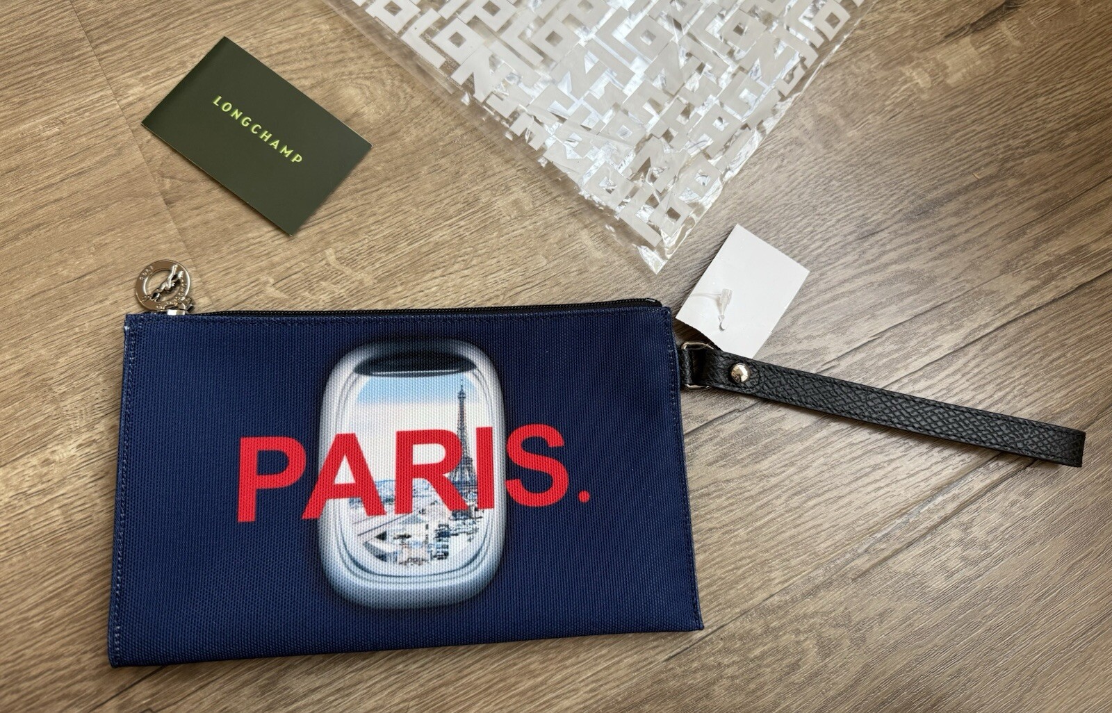 New Longchamp Paris  Navy Blue Zipped Pouch Clutch Airport Limited Edition