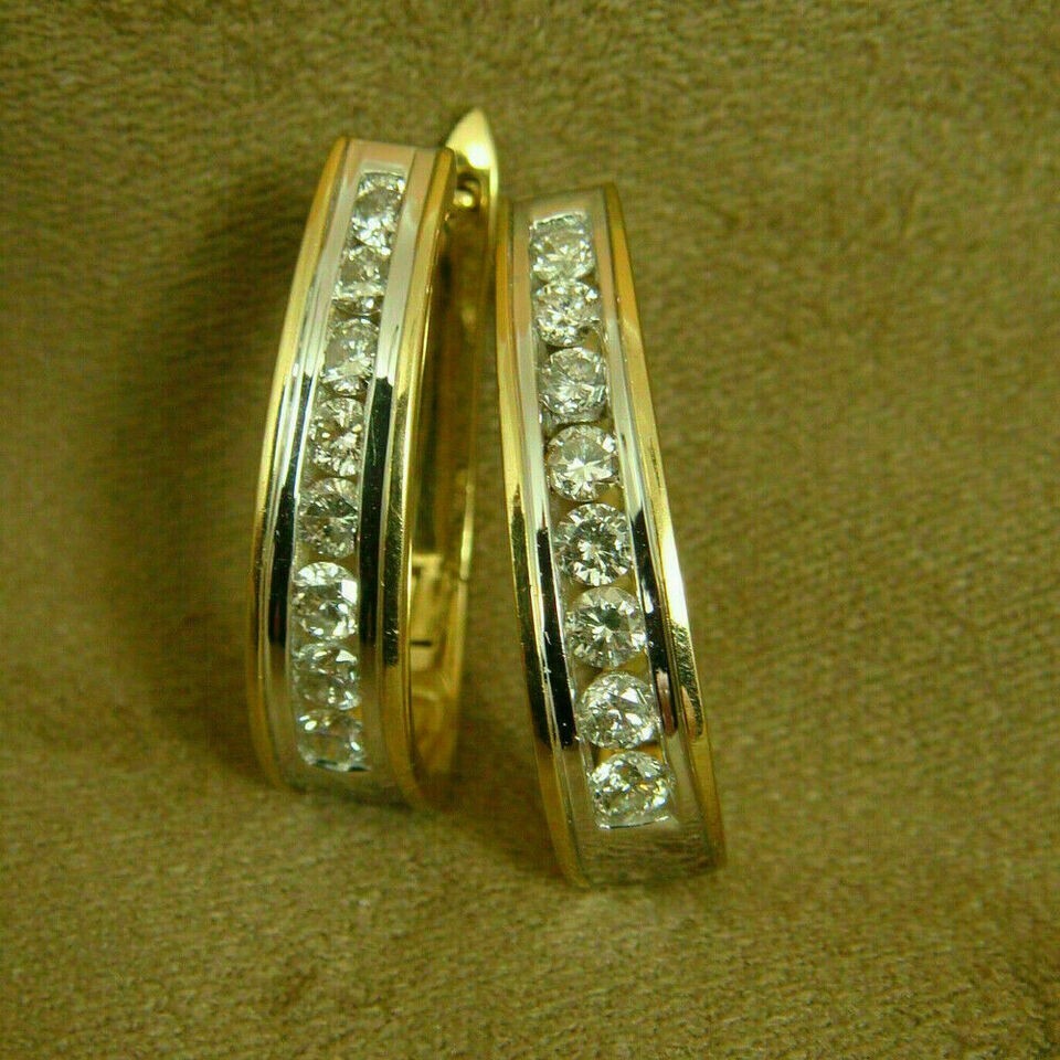 2 Ct Round Lab Created Diamond Channel Set Hoop Earrings 14K Yellow Gold Plated