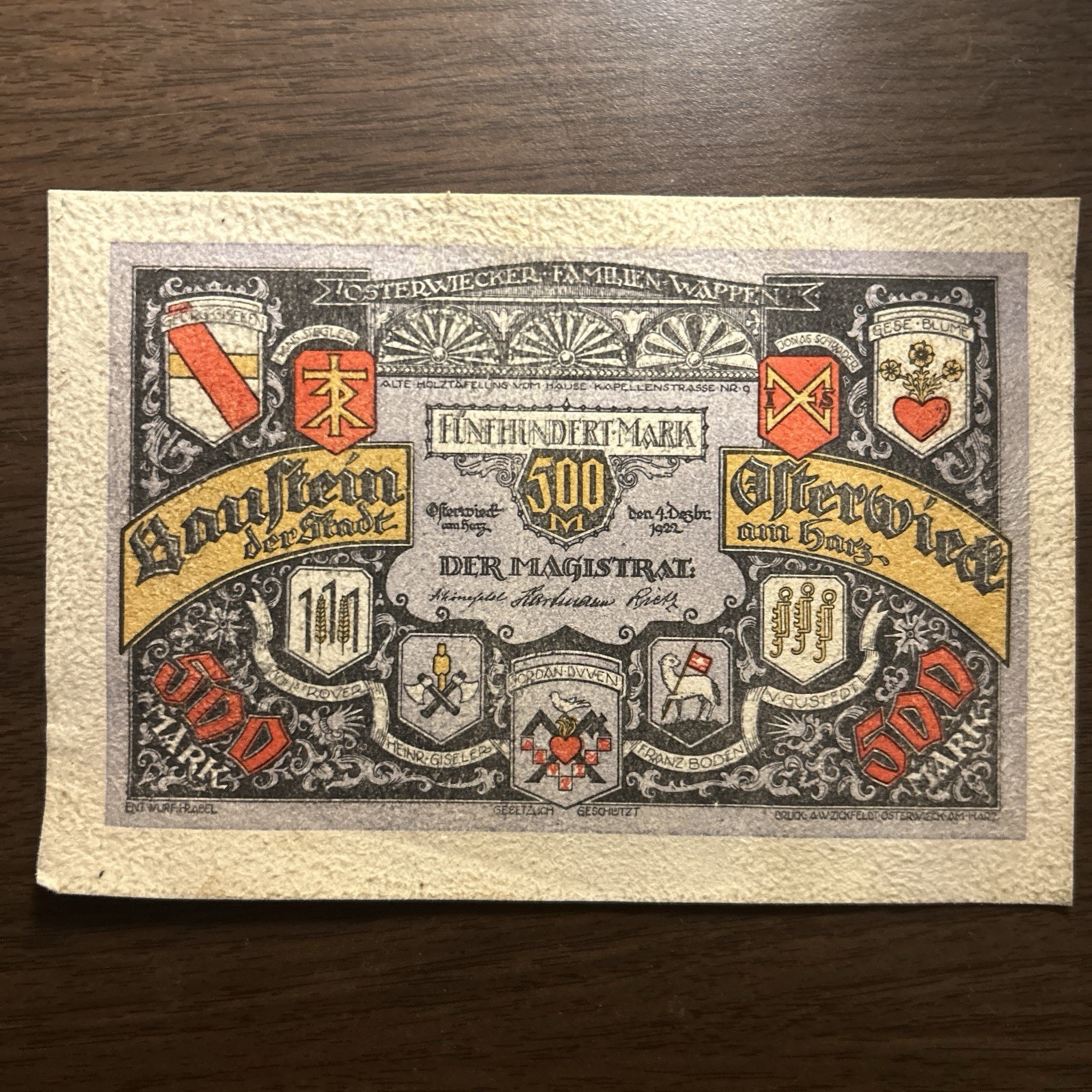 Osterwieck a. Harz Ledergeld 500 Mark 1922 gebraucht