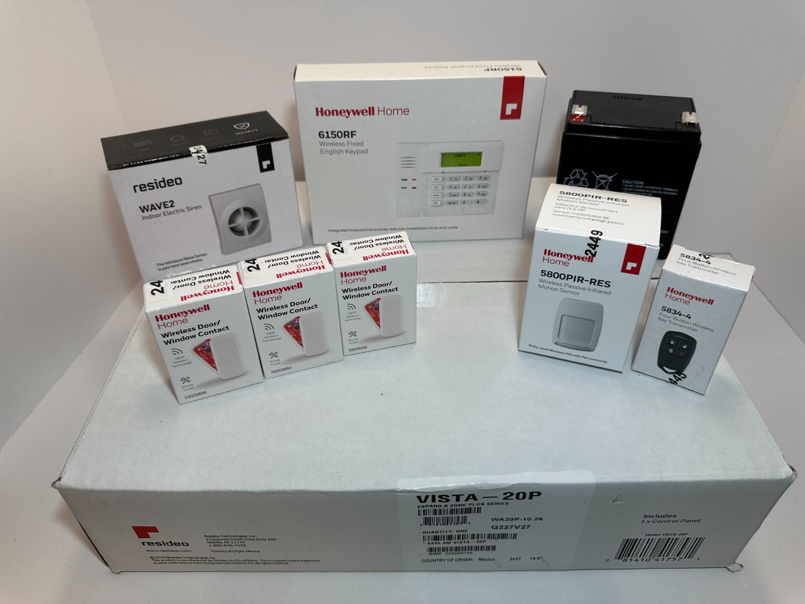 BRAND NEW KIT Honeywell Vista 20P, 6150RF, 3x 5800MINI, 5800PIR, 5834-4 key fob