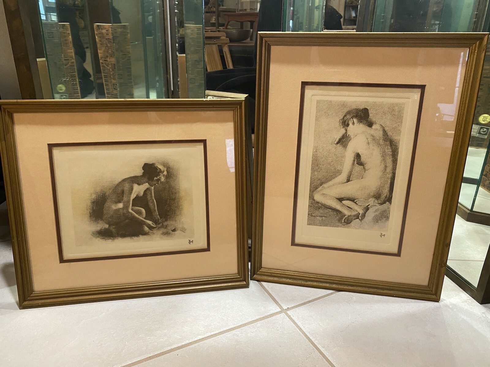 Pair Fernando Amorsolo Signed Nude Engravings Hand Struck Philippines Art
