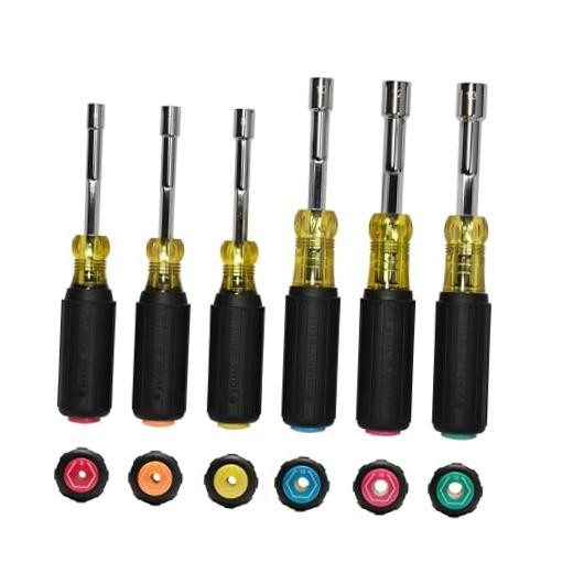Klein Tools 65456M Metric Color-Coded Hollow-Shaft Nut Driver Set, 6-Piece Set