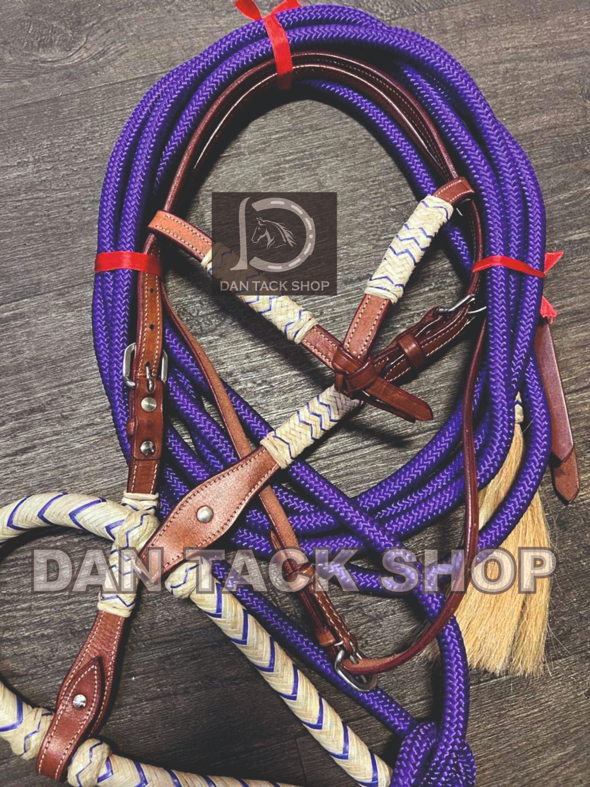 Full Size Hand Braided Raw Hide Bosal Set with Nylon Mecate Free Shipping