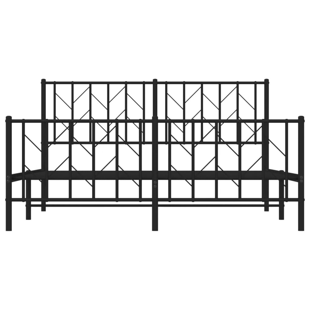 Bed Frame Black Powder-Coated Steel King Size Bed Frame
