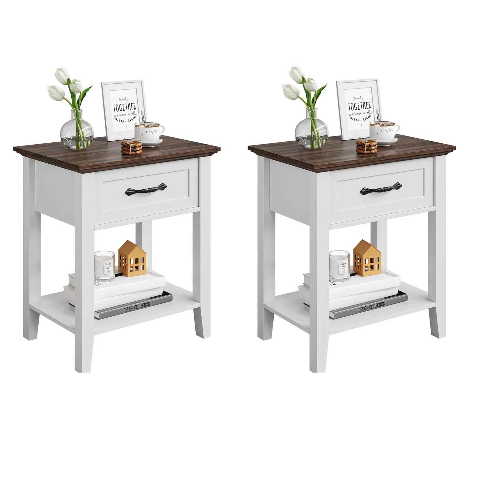 Nightstands Set of 2, End Table with Drawer, Side Table for Spaces, White