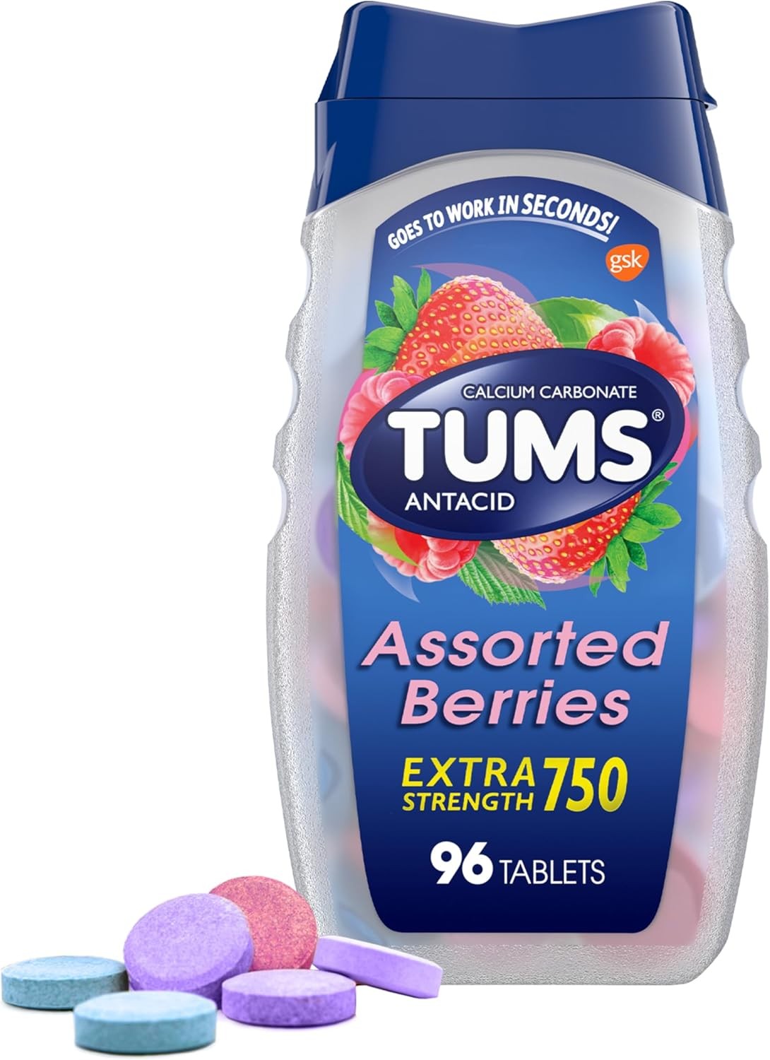 Tums Ultra Strength 1000 Assorted Berries Antacid Tablets, 72 Ct