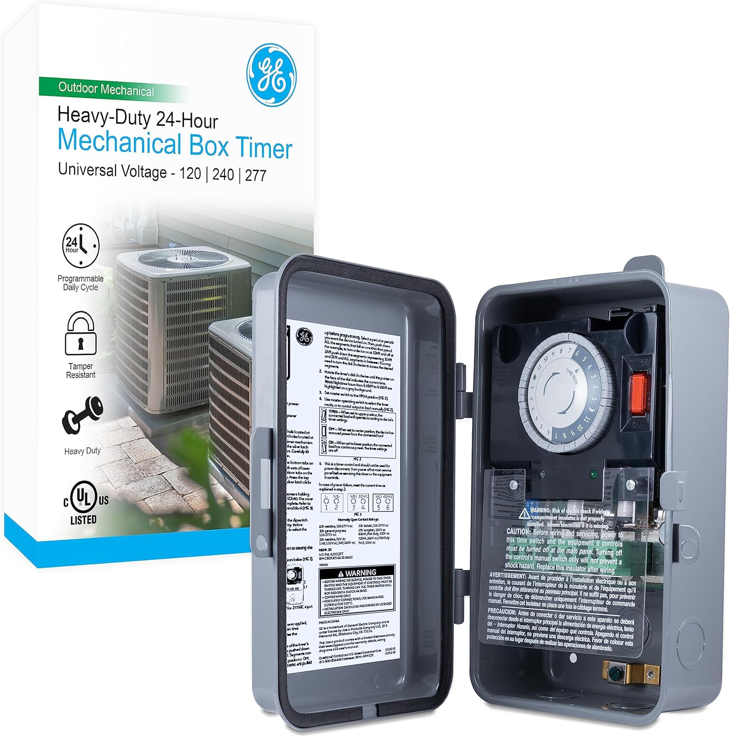 24-Hour Mechanical Pool Timer Switch, 2HP 40A Load Capacity Pool Pump Timer, Out