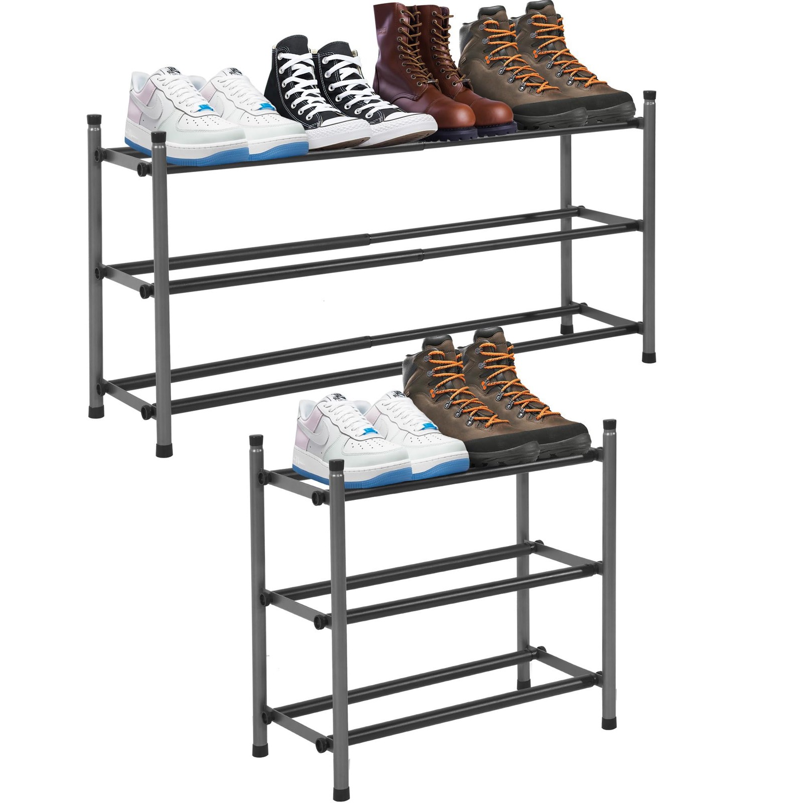 3-Tier Expandable Shoe Rack for Closet & Entryway, Adjustable 18"-33" Stackab...