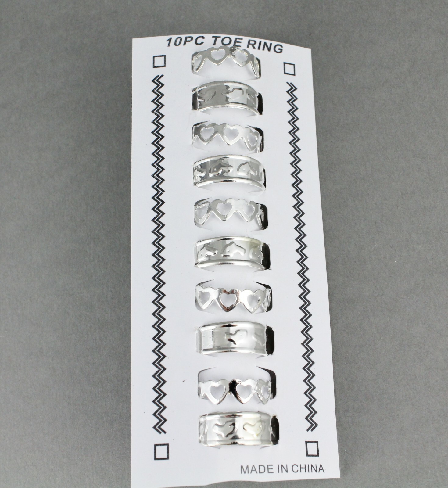 10 silver toe rings hearts metal toe ring open back adjustable set pack 10