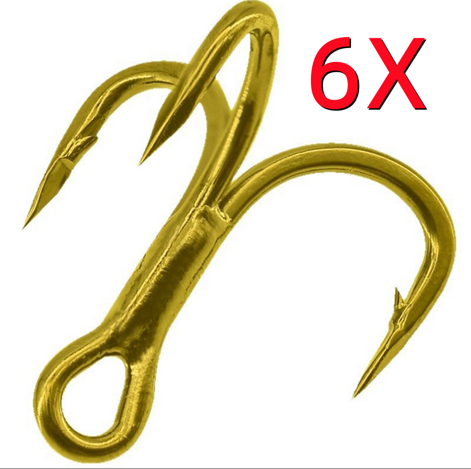 20pcs Gold High Carbon Steel 6x Strong Treble Fishing Hooks 4# 6#