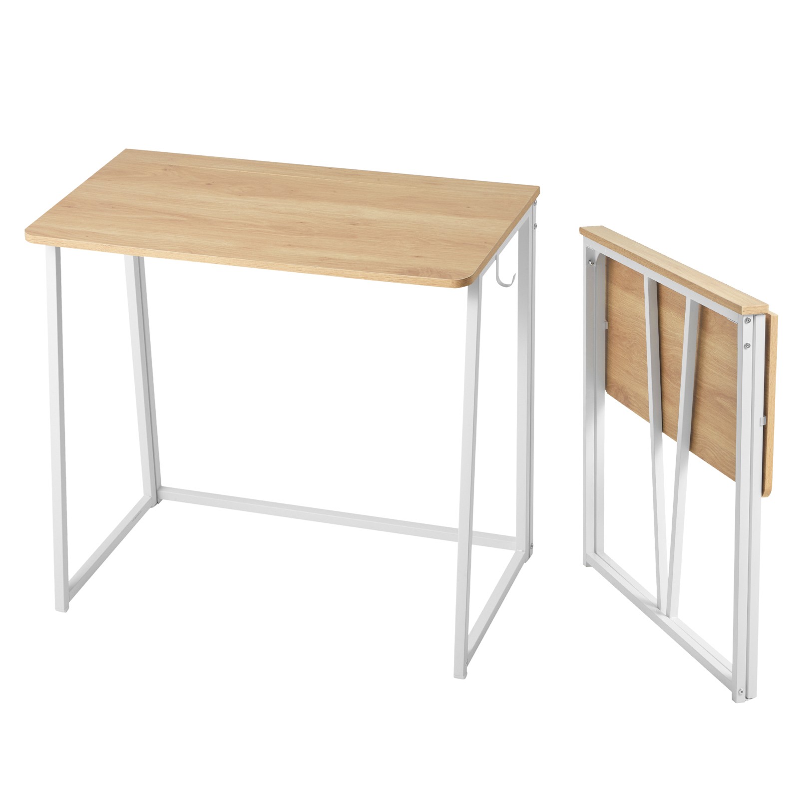 Folding Desk 31.5" Foldable Computer Table with Storage Hooks Oak