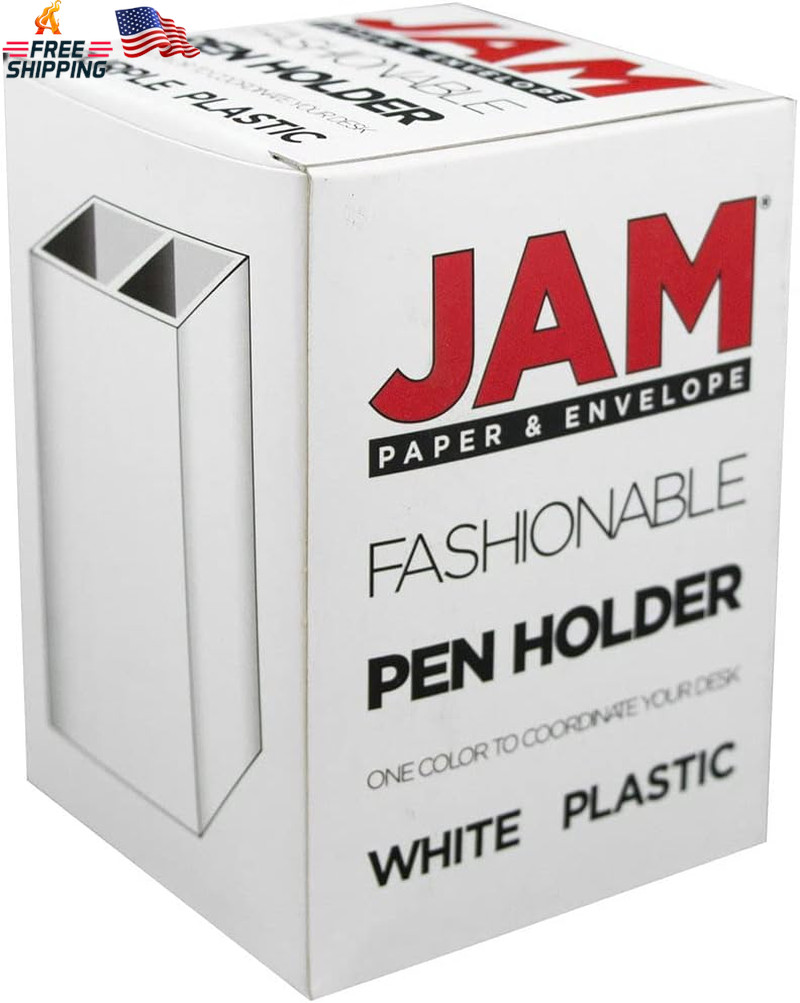 JAM PAPER Plastic Pen Holder - White - Desktop Pencil Cup - Sold Individually