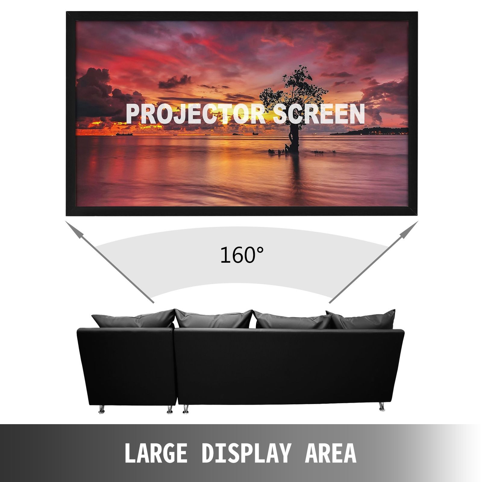130" 16:9 HD Projector Screen, PVC, 160° Viewing Angle, Wall Mount