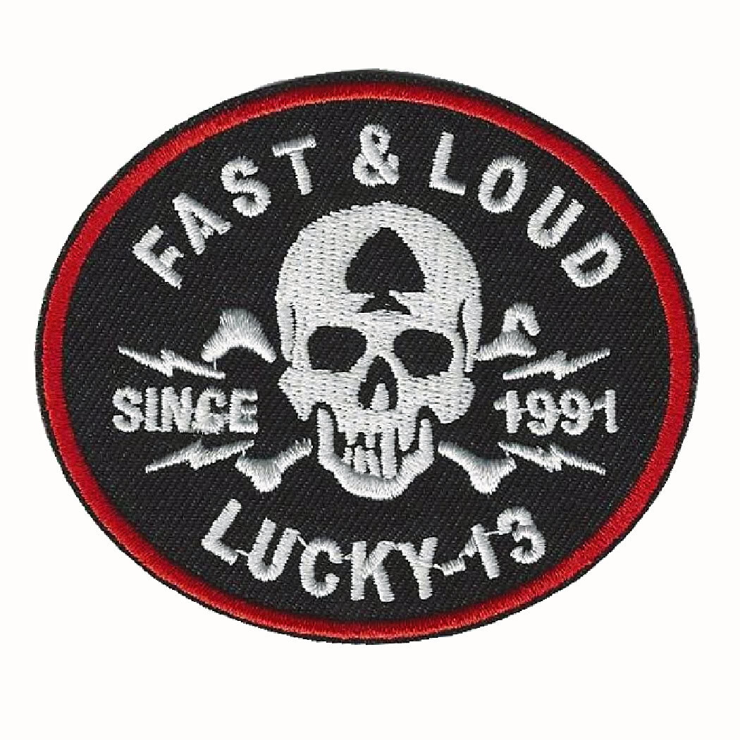 LUCKY 13 IRON ON PATCH 3" Fast and Loud Thirteen Skull Hot Rod Biker Embroidered