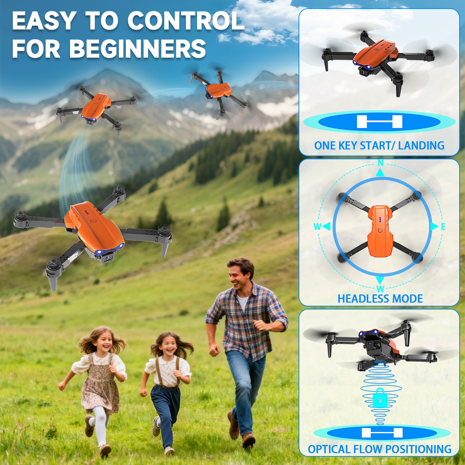 RC Drone HD Dual Camera WiFi FPV Foldable Quadcopter Remote Control 4 Battery