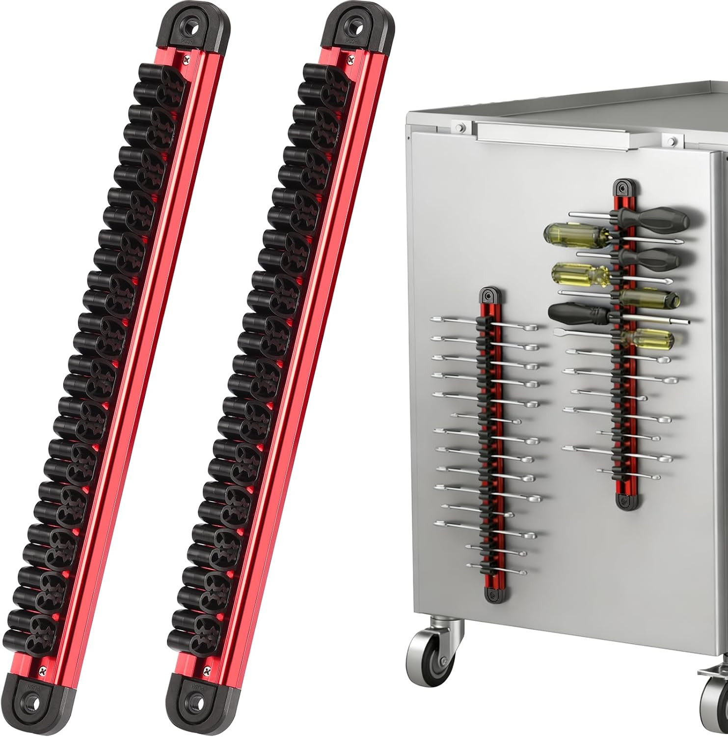 Magnetic Tool Organizer for Screwdrivers & Wrenches - Heavy Duty Aluminum Rails