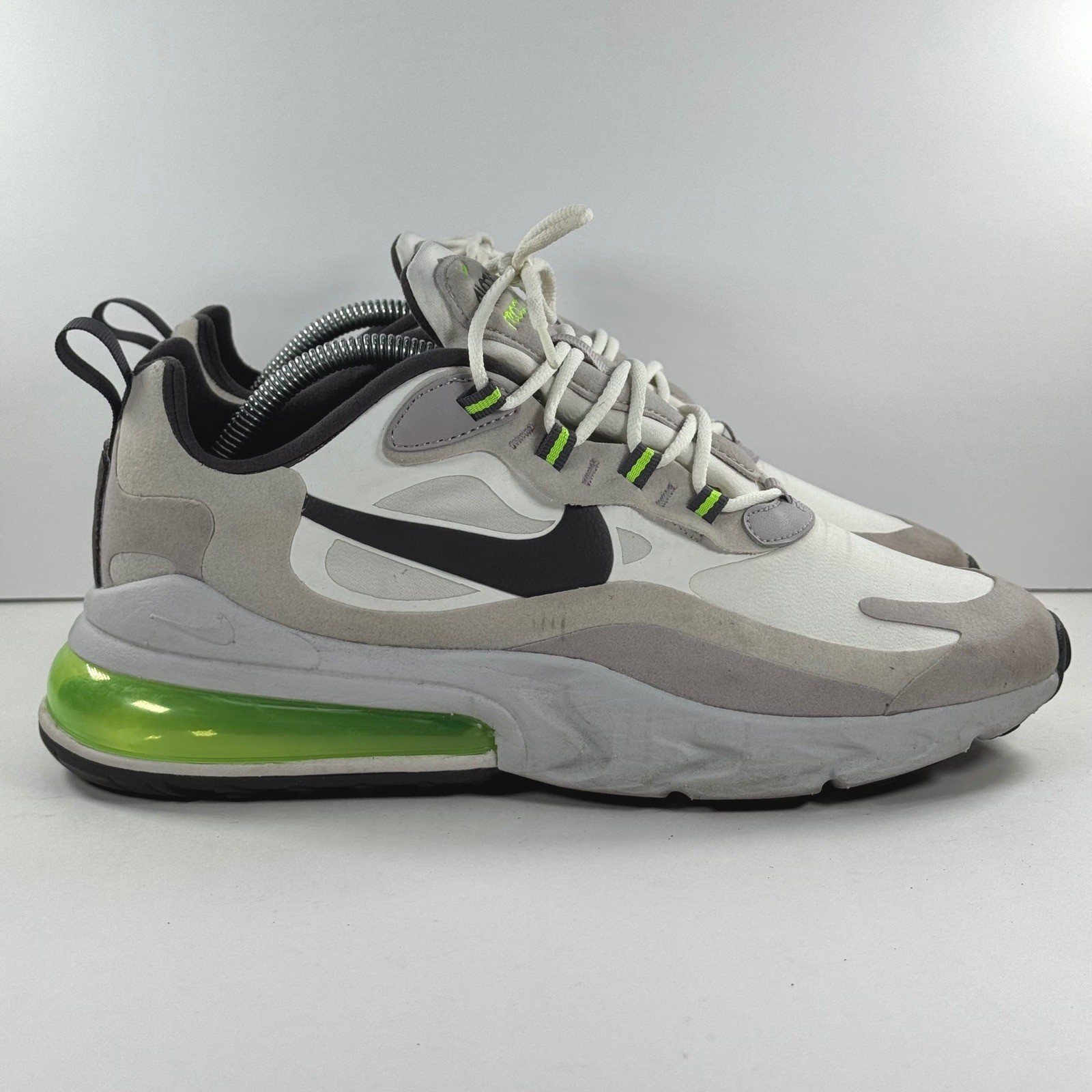 Nike Air Max 270 React Mens 9.5 White Black Electric Green CI3866-100 Sneaker