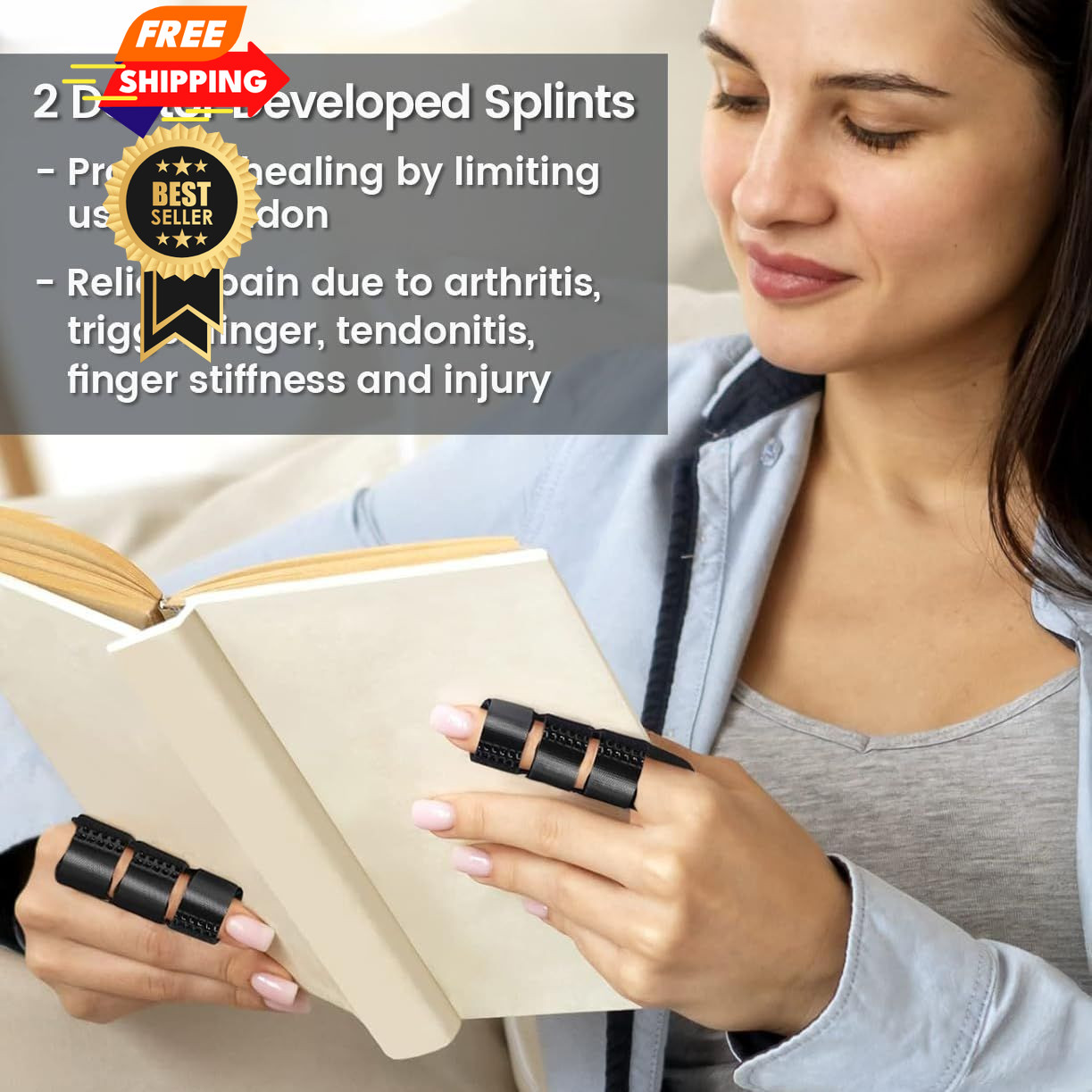 Simplation Trigger Finger Splint and Ice Pack (2+2 Set) for Pain One Size