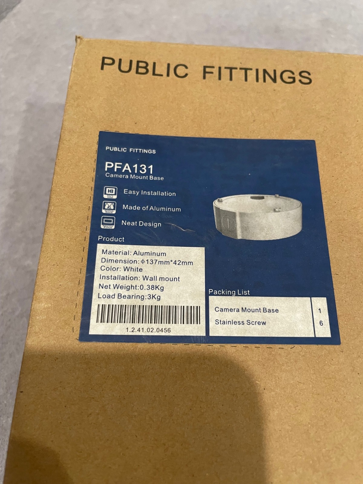 NEW IN OPEN BOX PUBLIC FITTINGS PFA131 CAMERA MOUNT BASE WHITE
