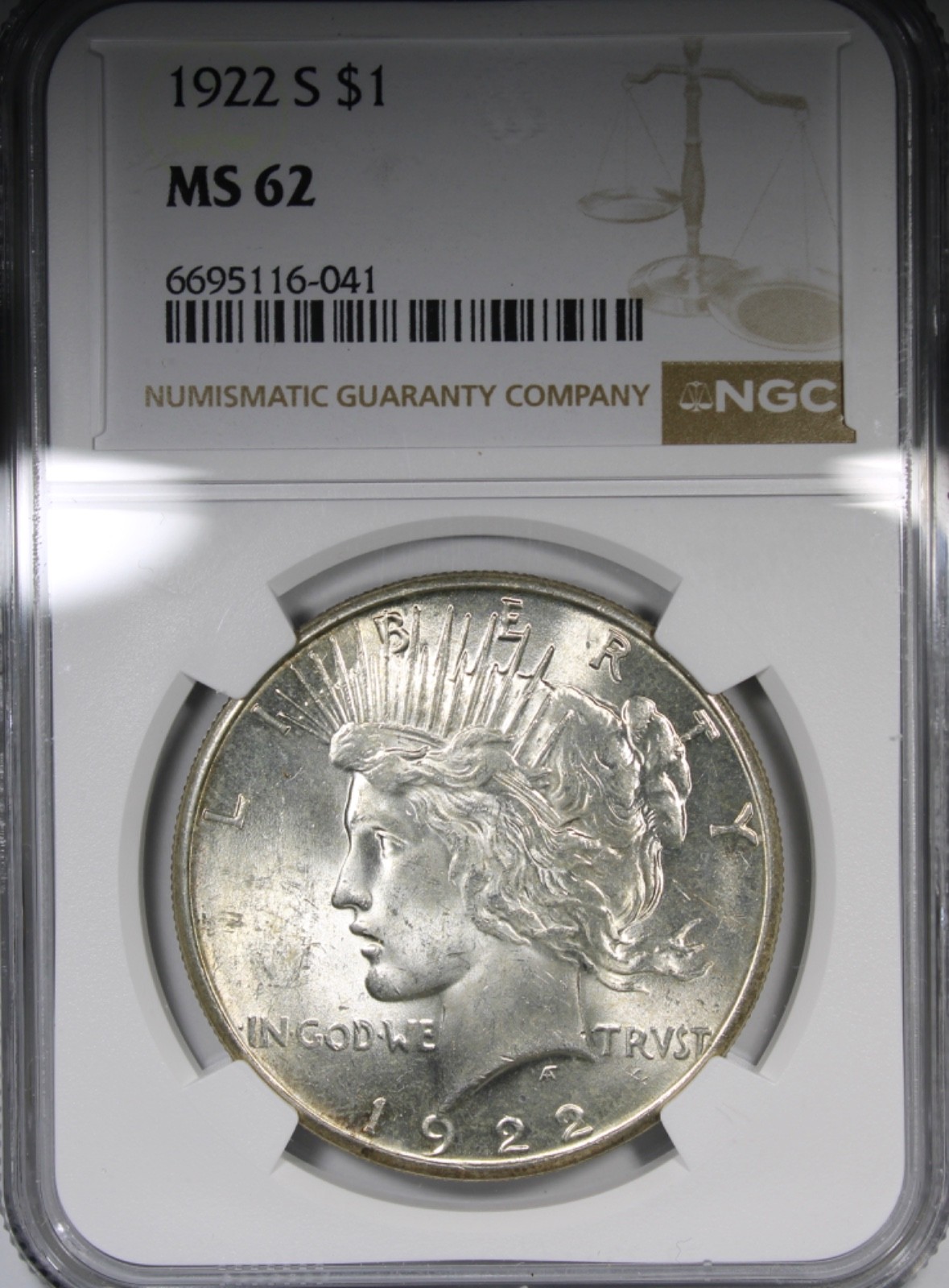 1922-S Peace Dollar NGC MS62 Better Date $1 Uncirculated