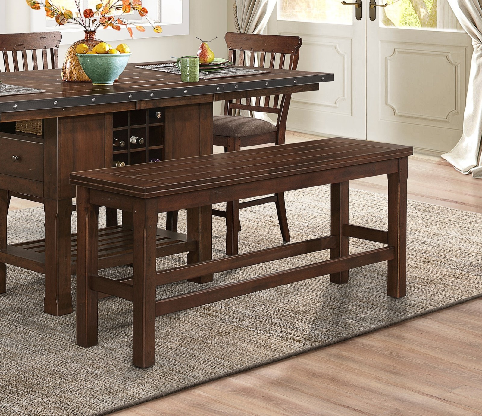 Dark Brown Finish Counter Height Bench 1pc Wooden Dining Classic Dining Kitche