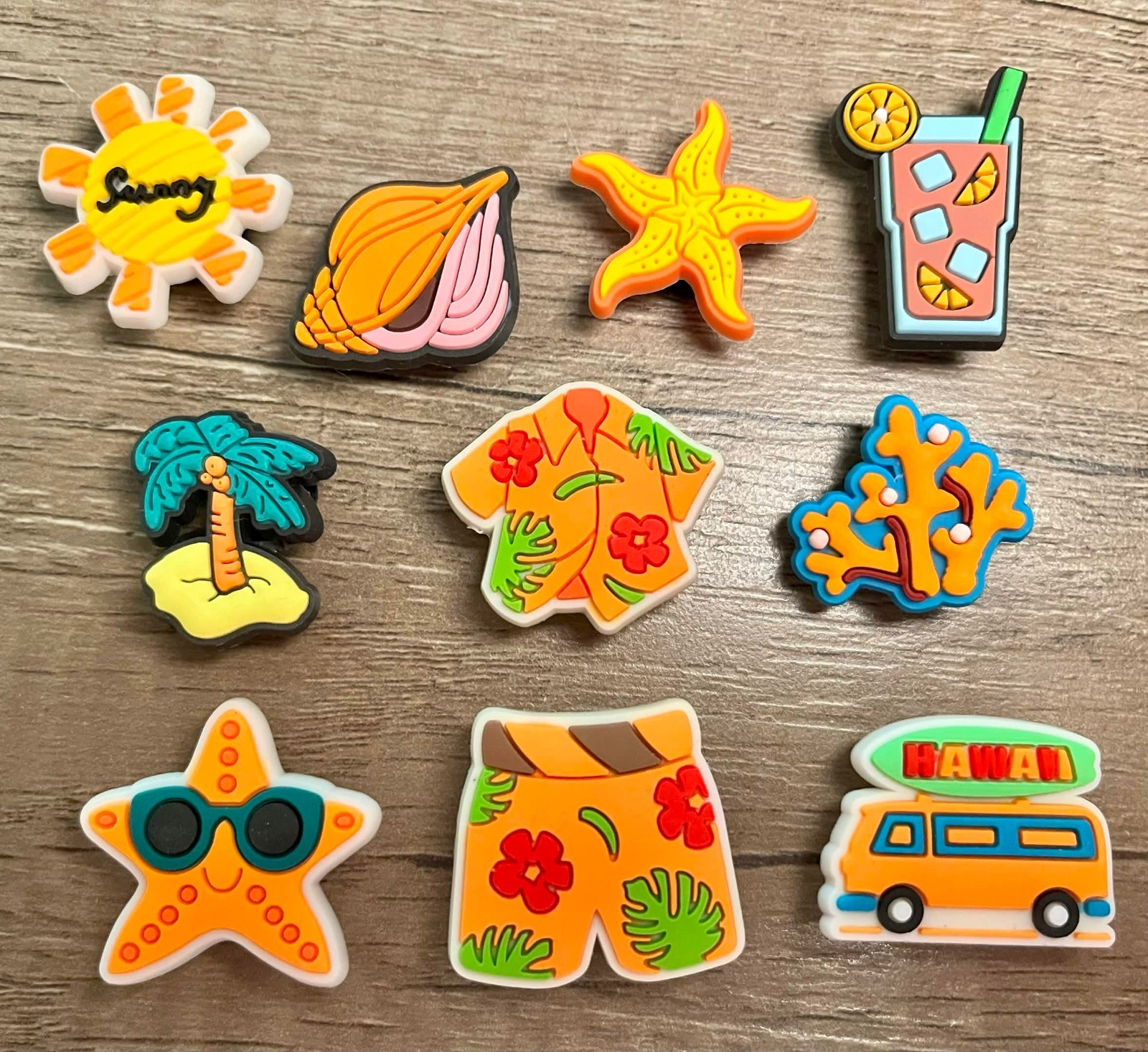 10pc Summer Vacation Beach Ocean Tropical Orange Shoe Charms for Crocs or Clogs