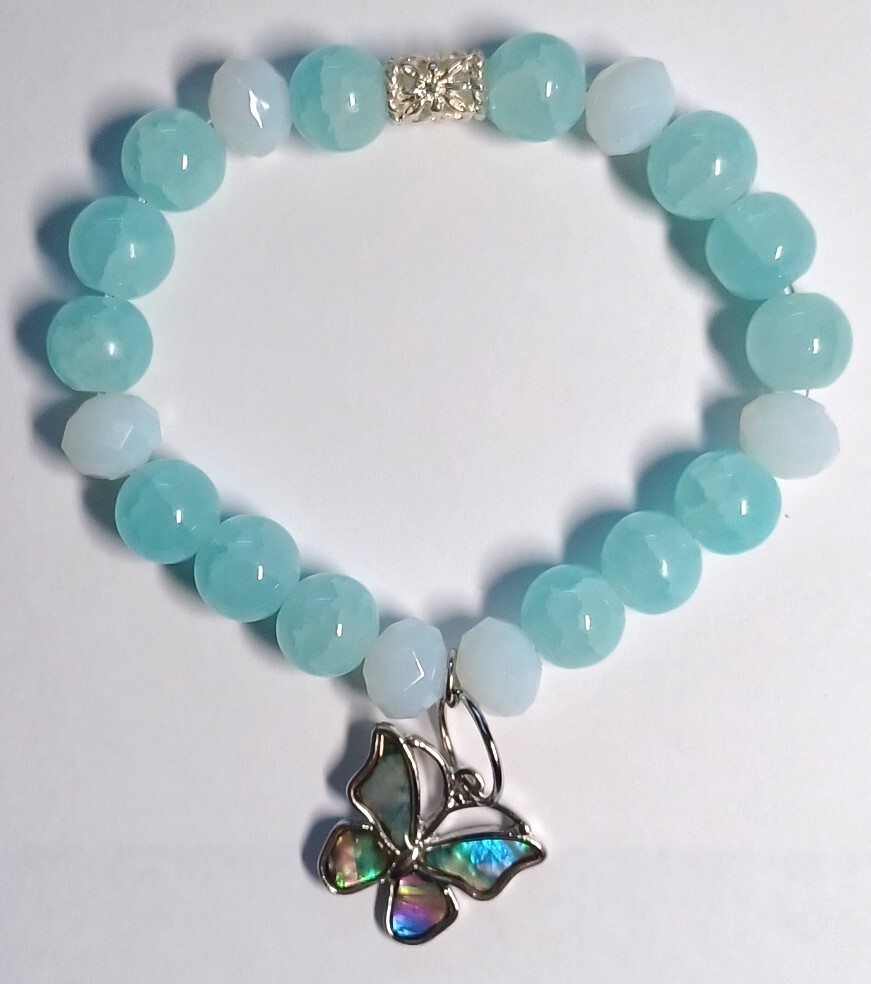 Elegant Beaded Butterfly Charm Bracelet-Lavender and Green