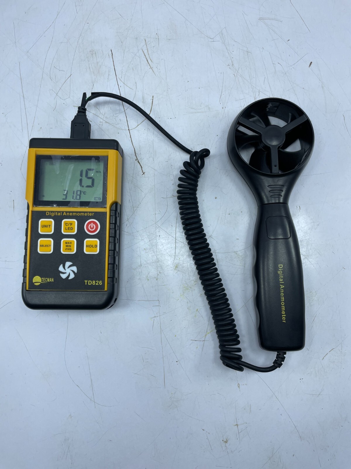 Tecman Model TD826 Digital Anemometer Air Flow LCD Wind Speed Meter Thermometer