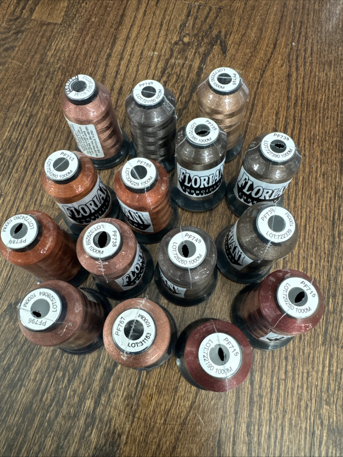 Lot of 15 Sealed FLORIANI Embroidery Thread Spools 1000m each. Variety Of Brown