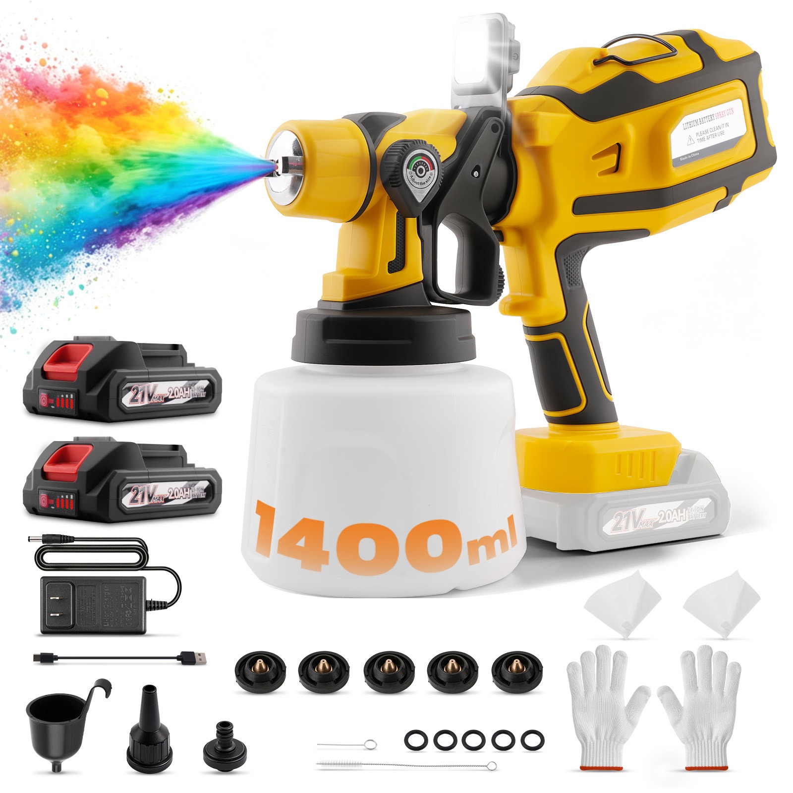 Maxpeedingrods Hvlp Spray Gun Electric Paint Sprayer 5 Nozzle For Dewalt Battery