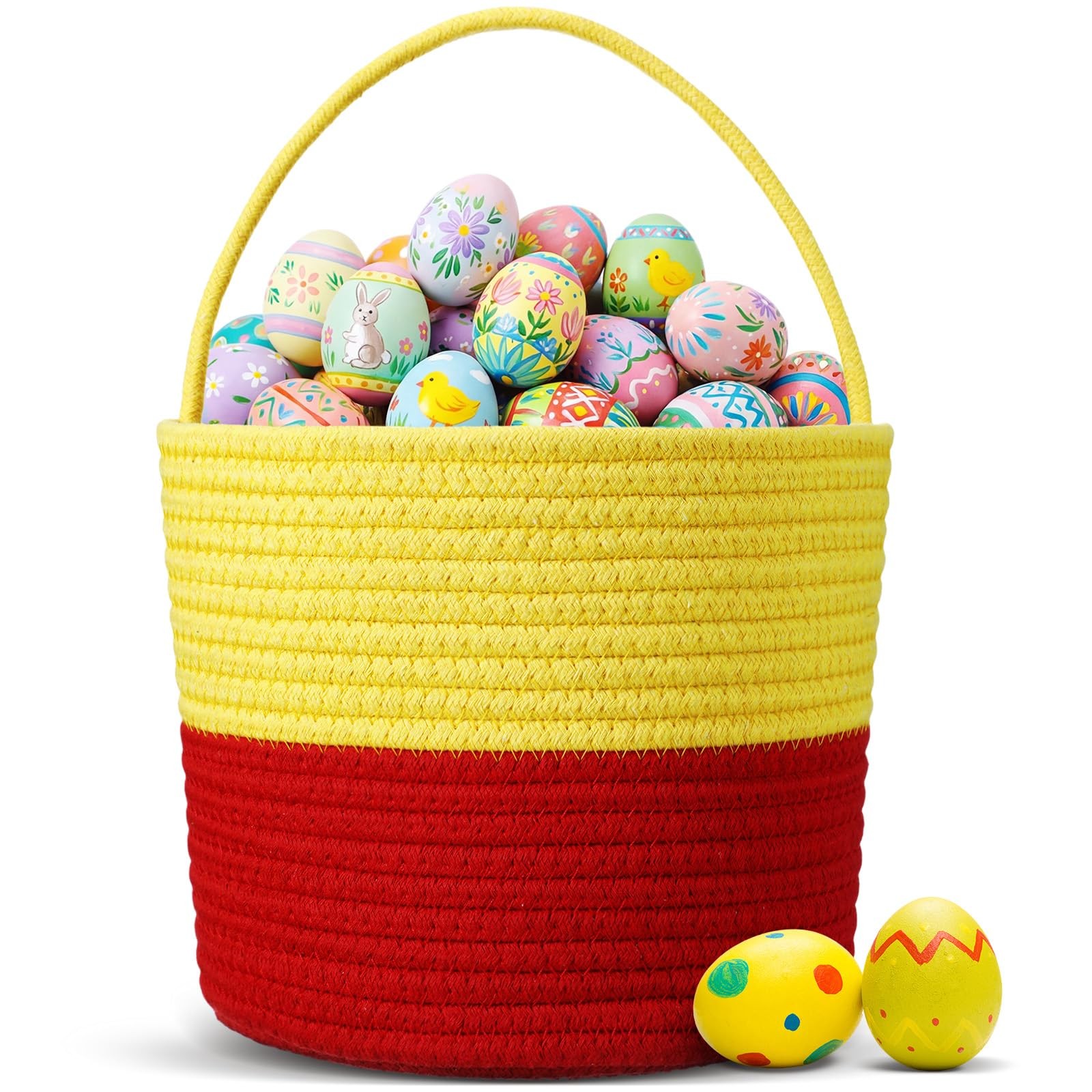 Easter Woven Basket with Handle, 13"x 8" Yellow and Red Honey Gifts Basket Eg...