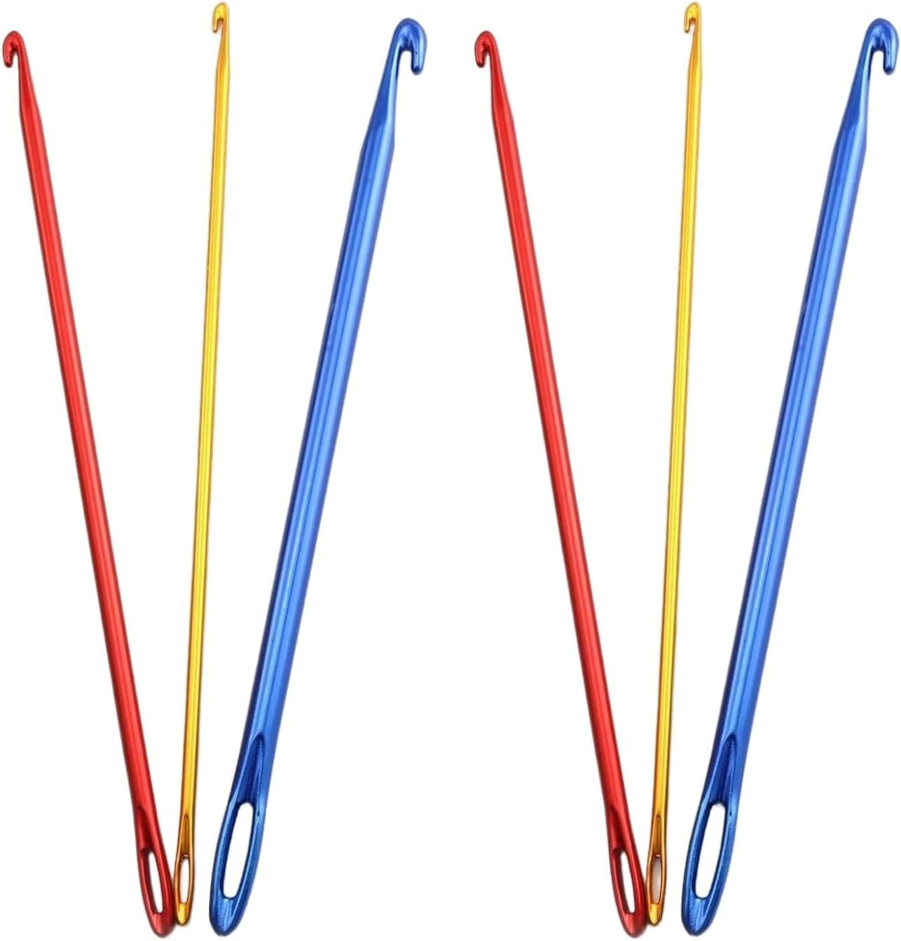6Pcs Aluminum Tunisian Afghan Crochet Hook DIY Knitting Needles Tool | Large-Eye