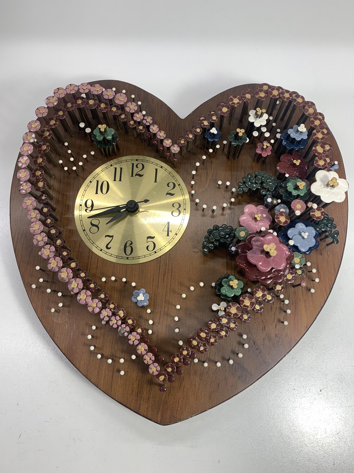 MCM Heart Clock. Pol-O-Craft Wood NAIL ART by Pauline Owens Vintage