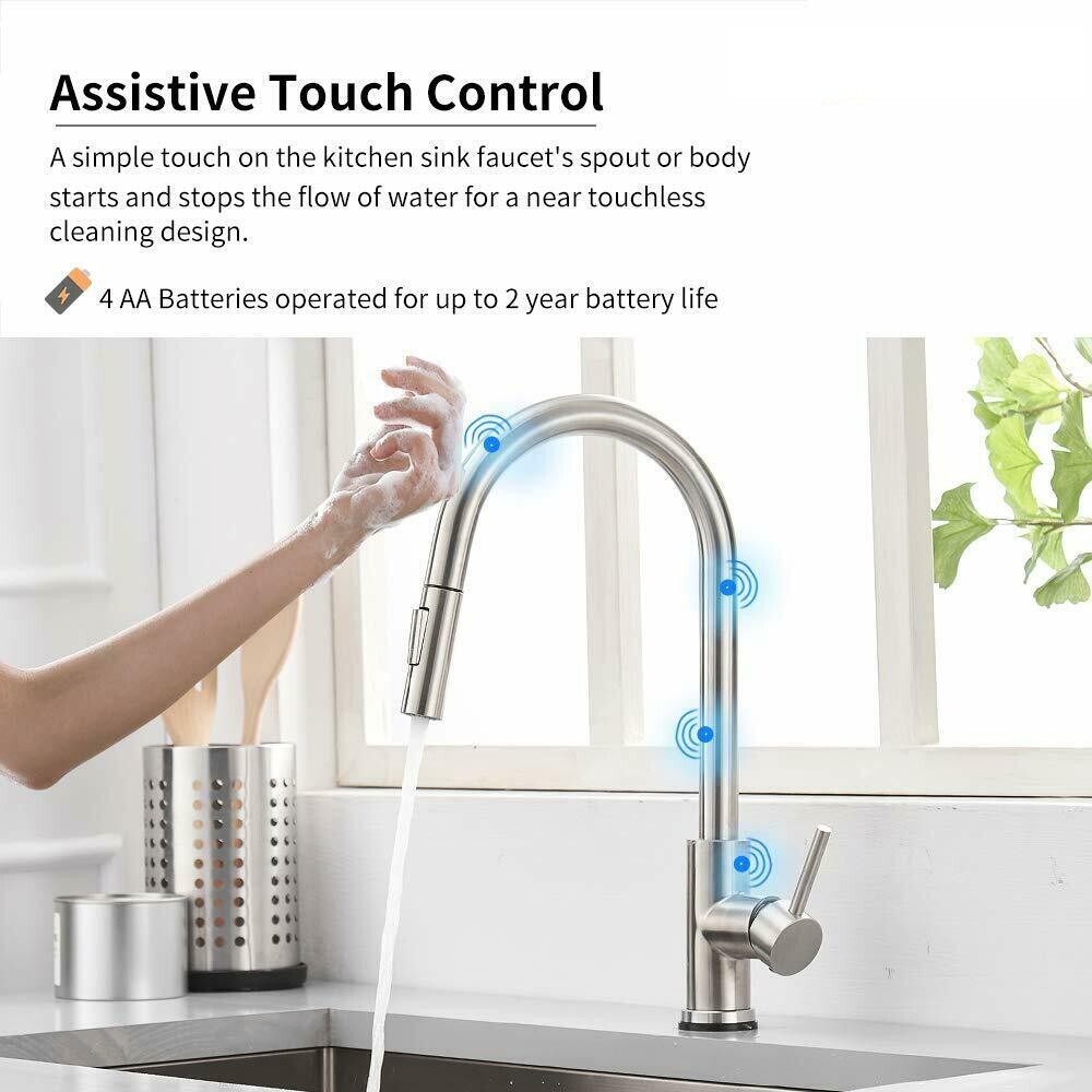 Touch Sensor Kitchen Faucet Pull Down Sprayer Swivel Sink Mixer Brushed Nickel